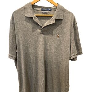 Ralph Lauren Polo Shirt Mens X-Large Gray Blue Pony Pima Soft Touch Cotton Knit